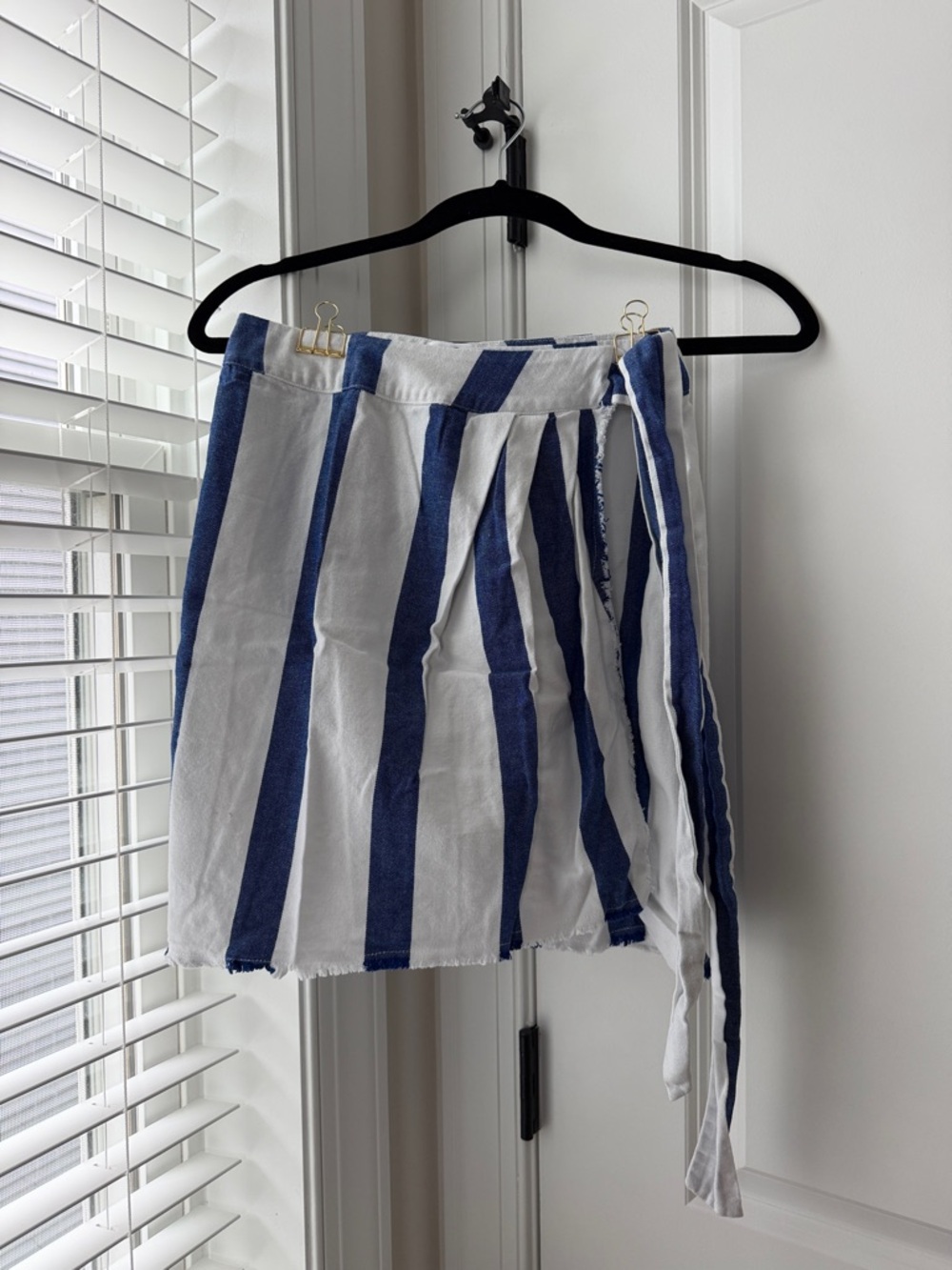 Blue and White Striped Mini Wrap Skirt